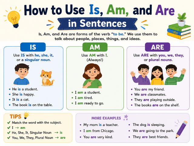 How to Use Is, Am, and Are in Sentences