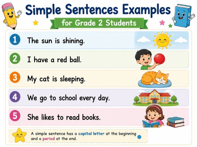 Simple Sentences Examples for Grade 2 Students
