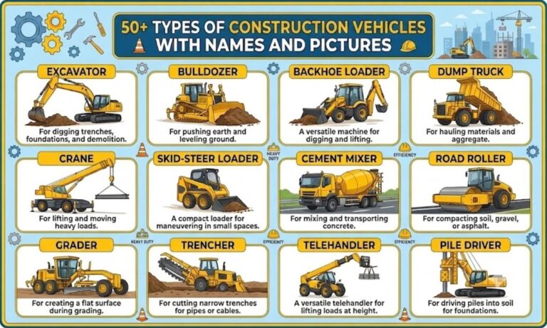 50+ Types of Construction Vehicles with Names and Pictures