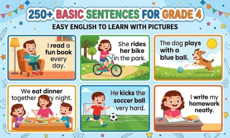 250+ Basic Sentences for Grade 4 Easy English to Learn with Pictures