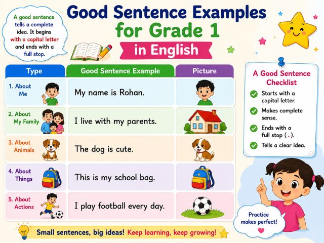 Good Sentence Examples for Grade 1 in English
