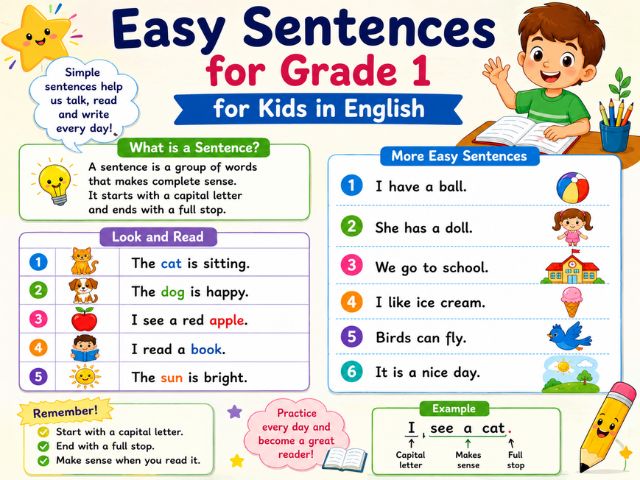 Easy Sentences for Grade 1 for Kids in English