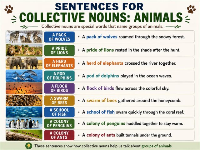 Sentences for Collective Nouns Animals