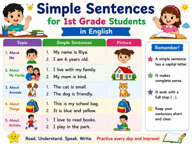 Simple Sentences for 1st Grade Students in English